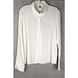 Christopher & Banks White Textured Button Down Shirt Blouse L EUC